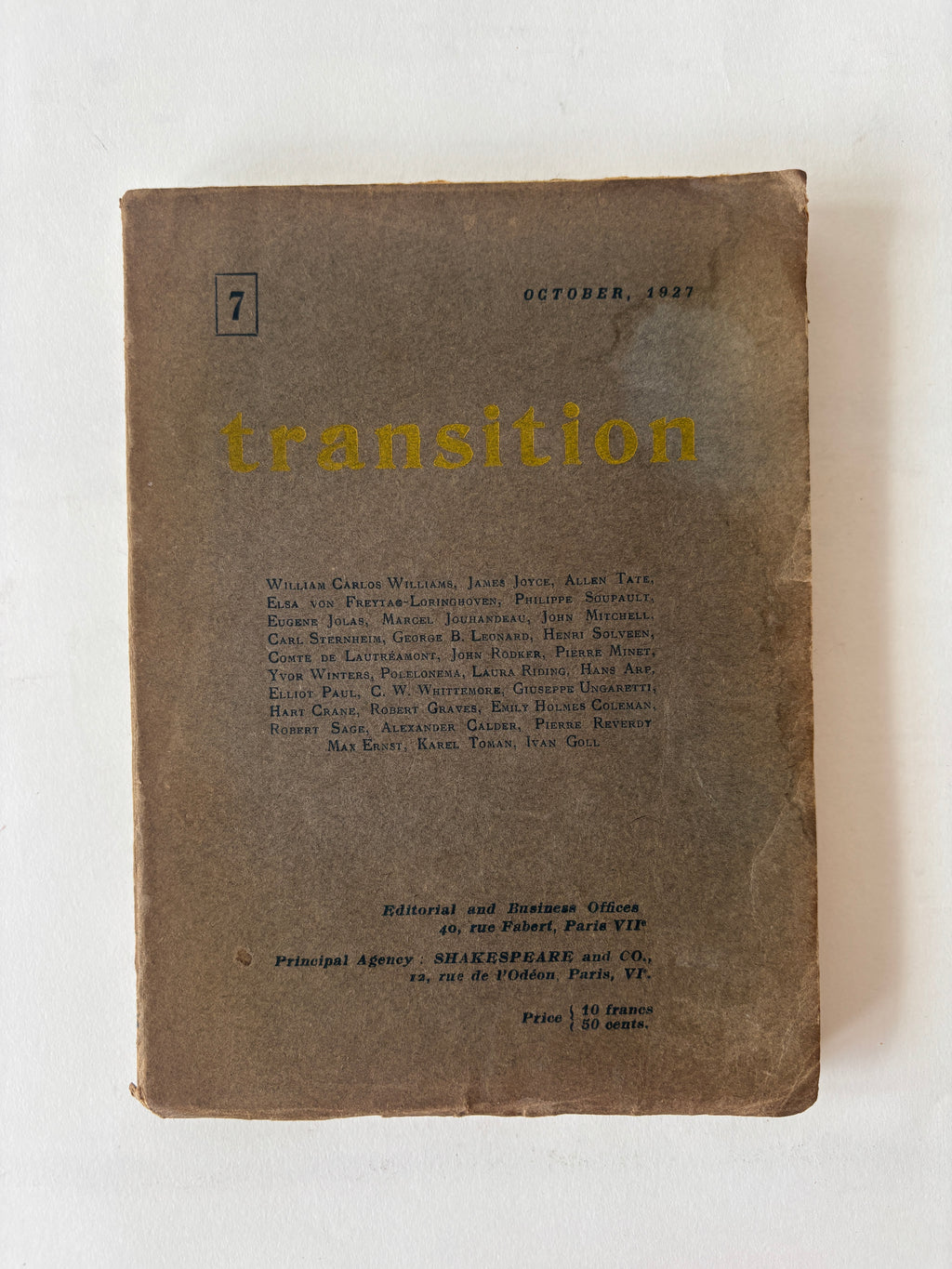 Transition / Issue #7 / October 1927 / w James Joyce, Max Ernst, William Carlos Williams / Shakespeare & Co., Paris