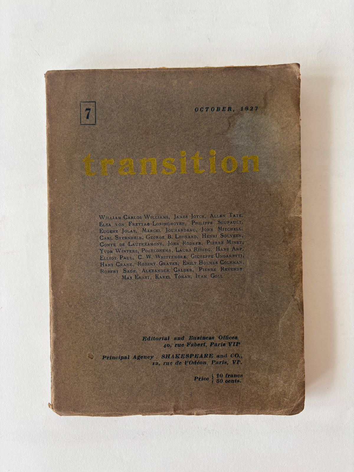 Transition / Issue #7 / October 1927 / w James Joyce, Max Ernst, William Carlos Williams / Shakespeare & Co., Paris