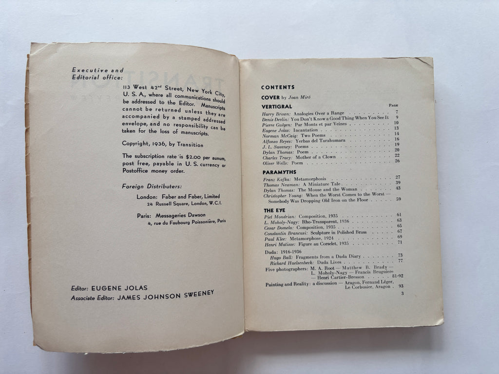 Transition / Issue #25 / w Joan Miró, Cartier-Bresson, Dylan Thomas, Hugo Ball / Fall 1936