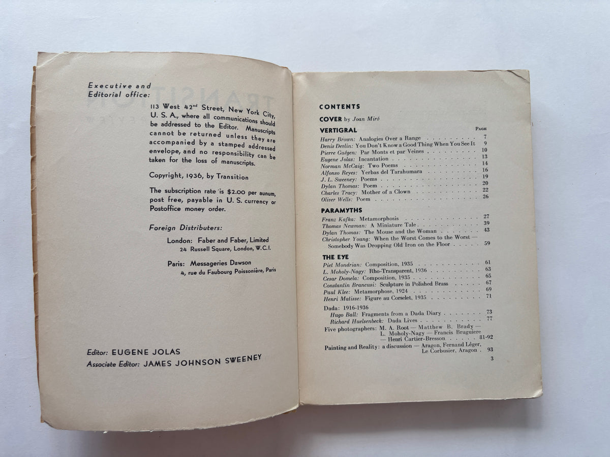Transition / Issue #25 / w Joan Miró, Cartier-Bresson, Dylan Thomas, Hugo Ball / Fall 1936