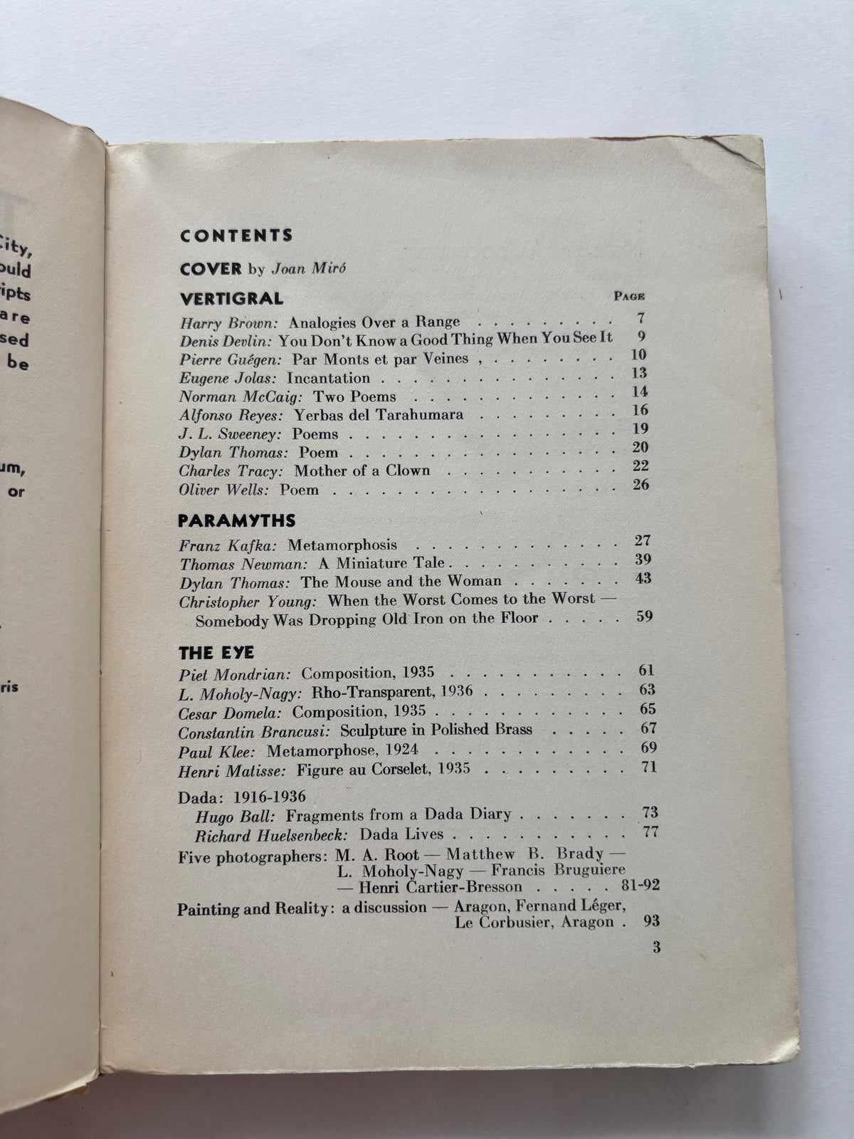 Transition / Issue #25 / w Joan Miró, Cartier-Bresson, Dylan Thomas, Hugo Ball / Fall 1936
