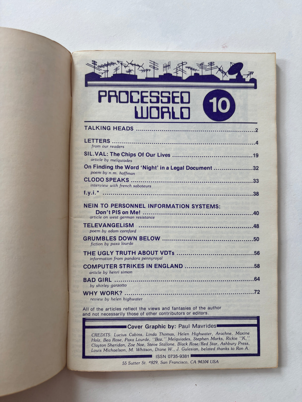Processed World #10 / Anti-Tech/Anti-Corporate Zine / 1983