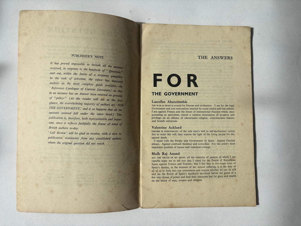Authors Take Sides on the Spanish War / Pamphlet / 1937 / Left Review