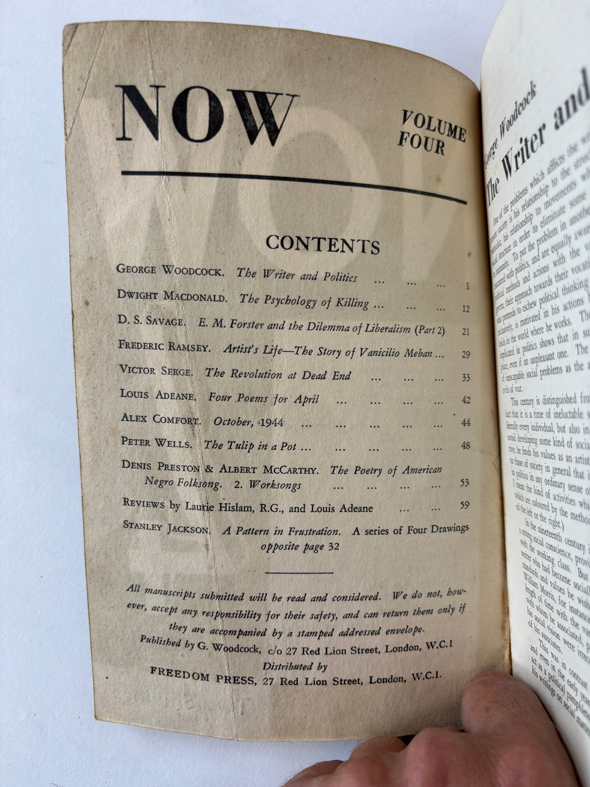 Now #4 / Ed. George Woodcock / Literary Journal / 1944 / Freedom Press
