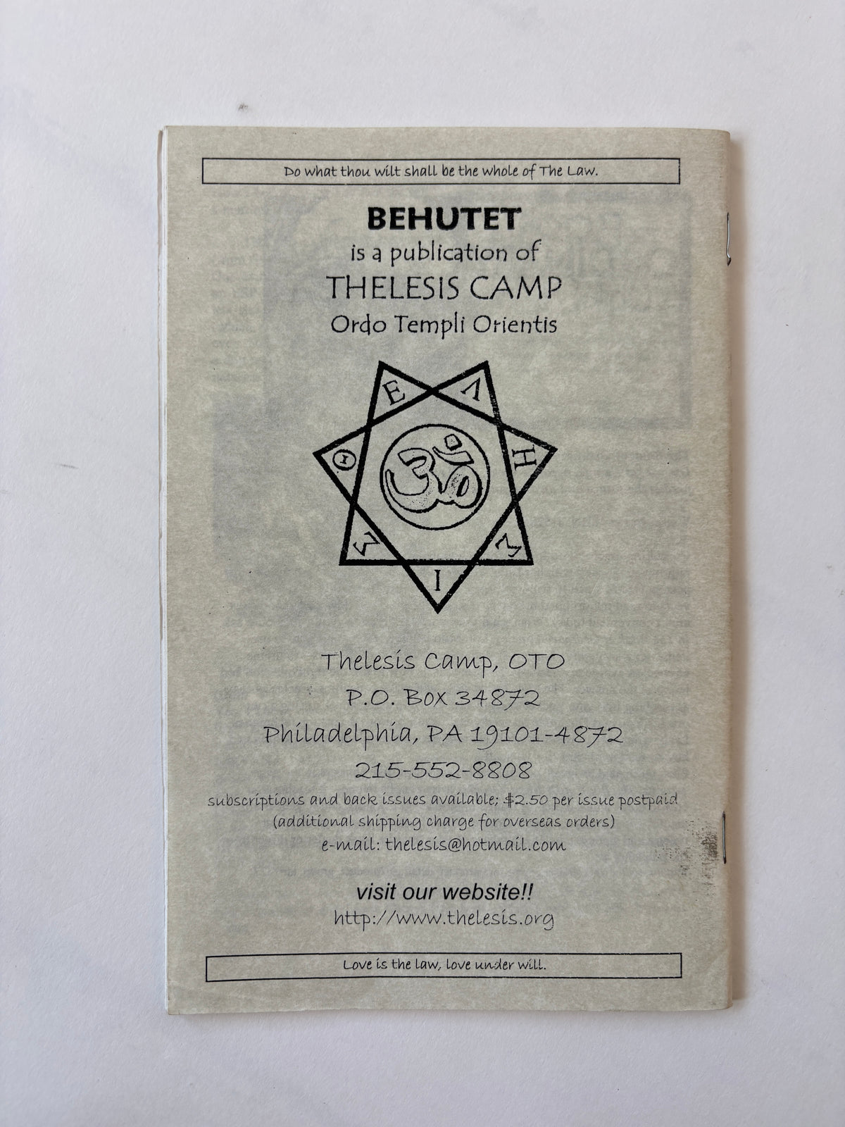 Behutet: Modern Thelemic Magick & Culture #26 / Genesis P-Orridge / 2006 / OTO