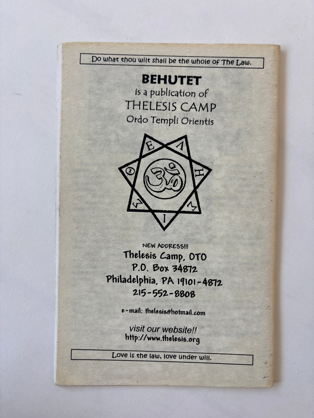 Behutet: Modern Thelemic Magick & Culture #12 / Occult Journal / 2001 / OTO