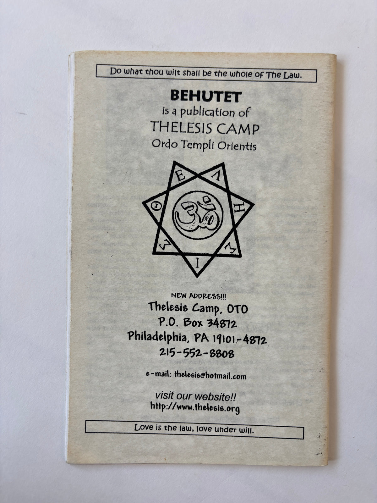 Behutet: Modern Thelemic Magick & Culture #12 / Occult Journal / 2001 / OTO