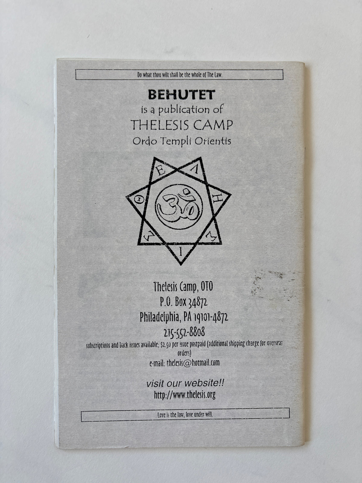 Behutet: Modern Thelemic Magick & Culture #20 / Ordo Templo Orientis / 2003 / OTO
