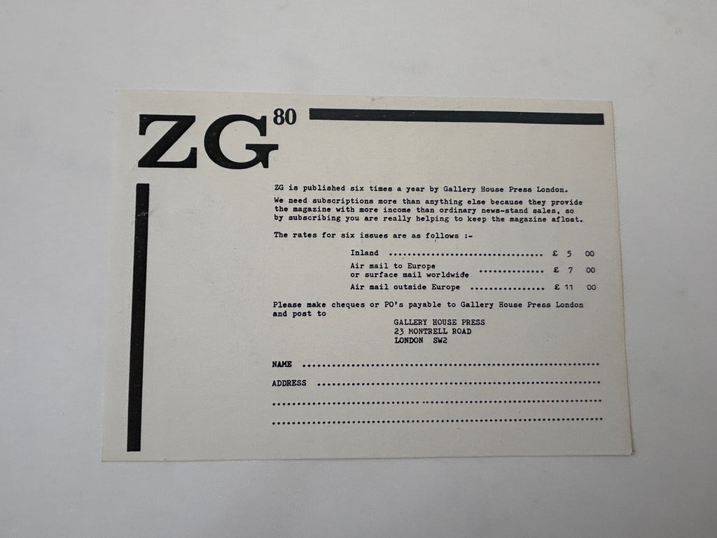 ZG 80 #1 / Post Punk Zine / 1980 / Gallery House Press