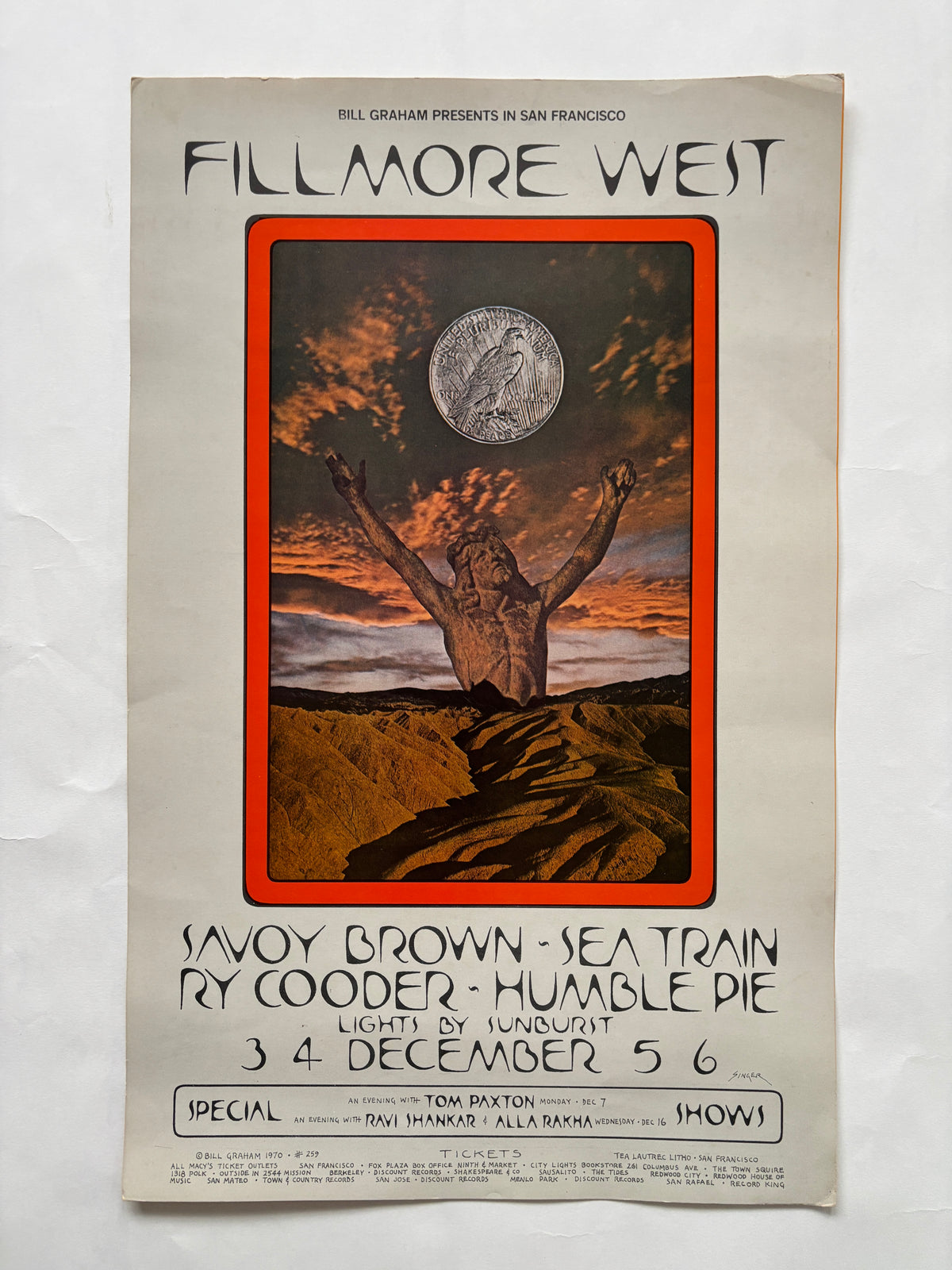 Original Fillmore West Poster / David Singer / Feat. Humble Pie & Savoy Brown / 1970