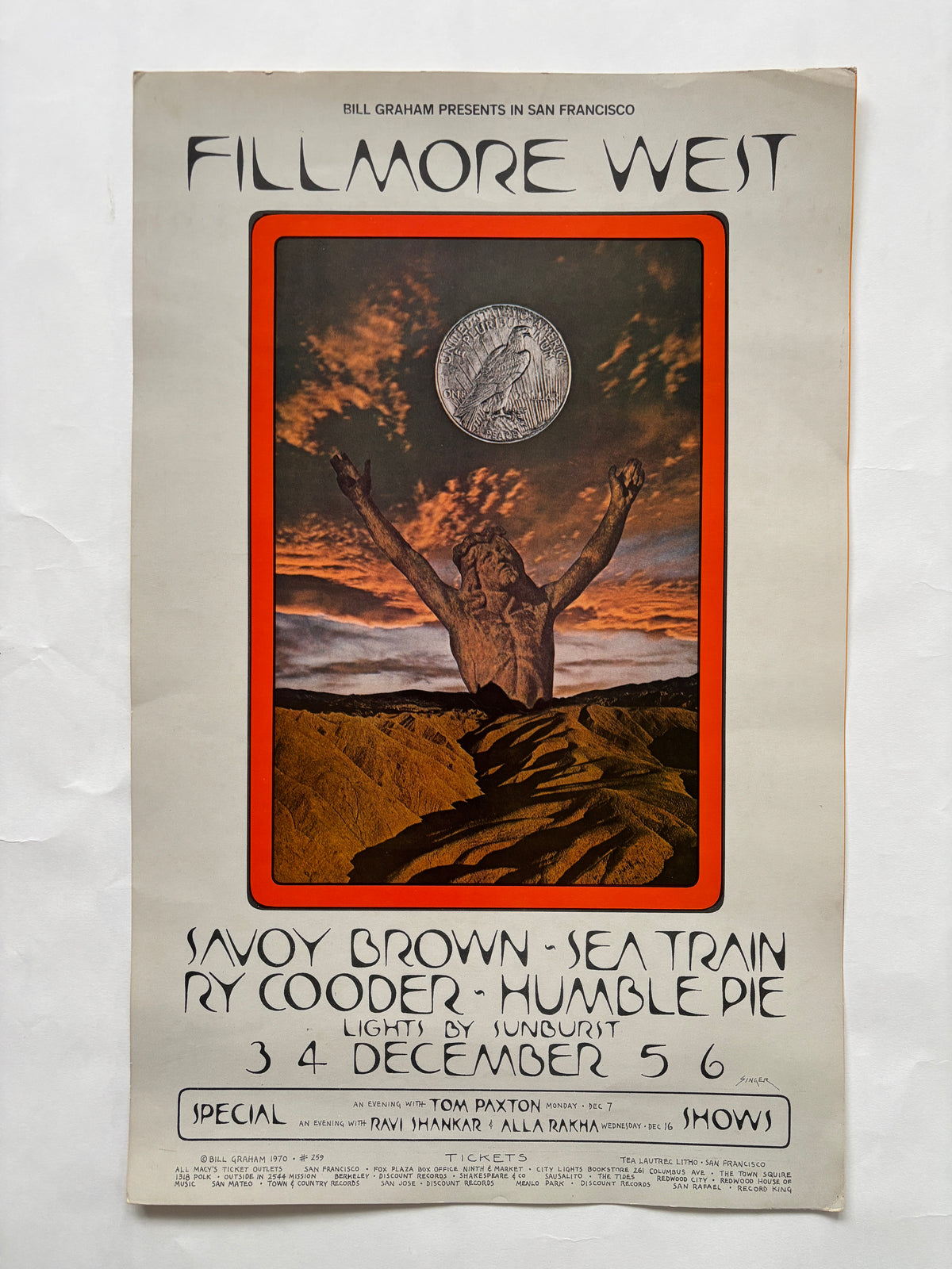 Original Fillmore West Poster / David Singer / Feat. Humble Pie & Savoy Brown / 1970