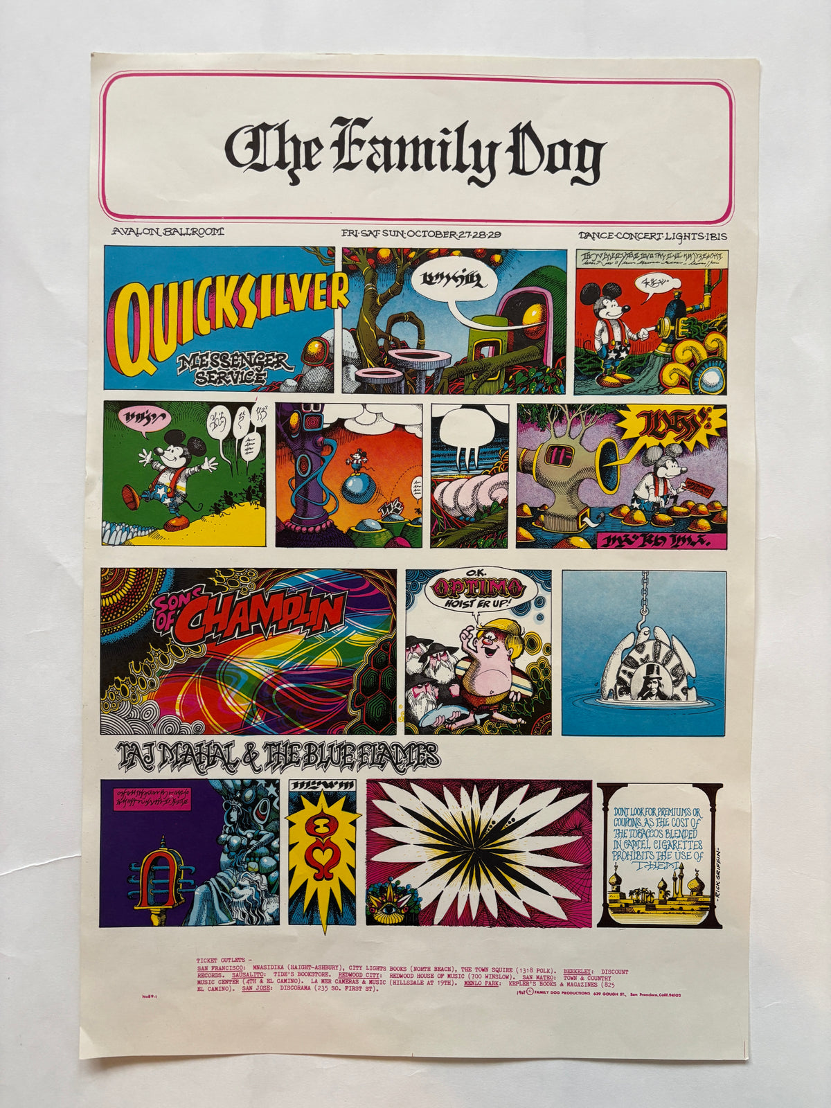 Original Family Dog Psychedelic Concert Poster / Rick Griffin / Feat. Quicksilver Messenger Service, Taj Mahal / 1967