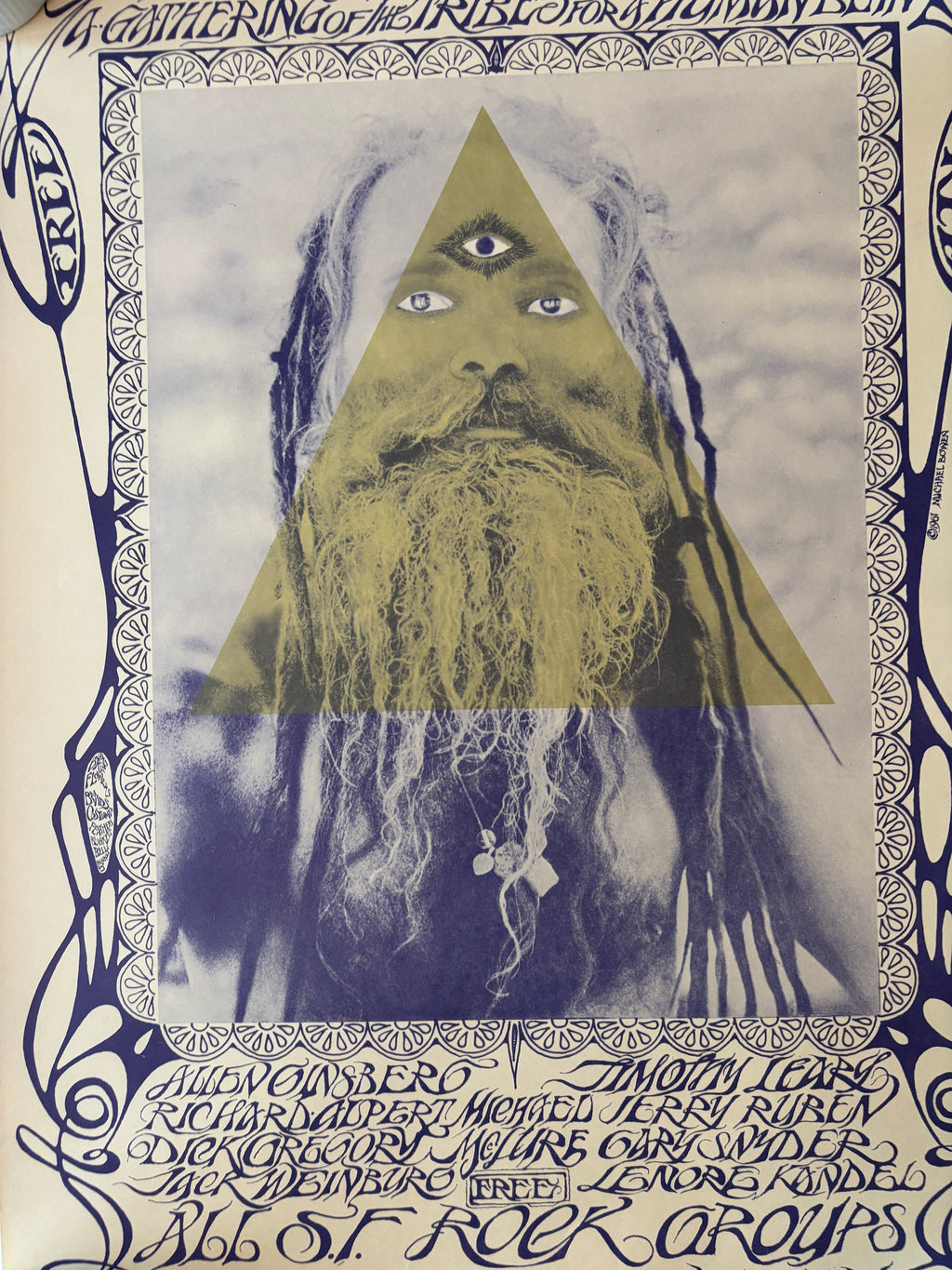Human Be-In / Michael Bowen / 1967 / Feat. Alan Ginsberg & Timothy Leary / Original Signed Poster