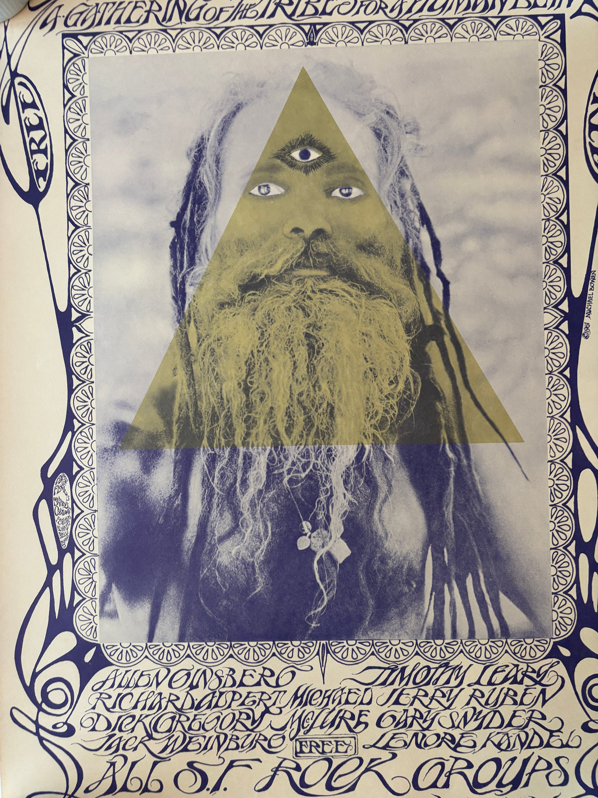 Human Be-In / Michael Bowen / 1967 / Feat. Alan Ginsberg & Timothy Leary / Original Signed Poster