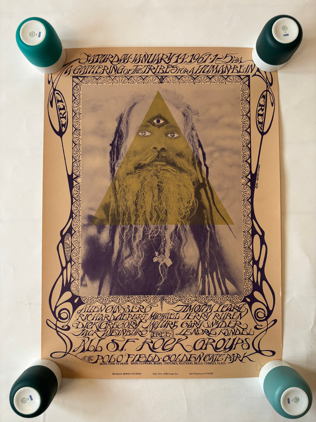 Human Be-In / Michael Bowen / 1967 / Feat. Alan Ginsberg & Timothy Leary / Original Signed Poster