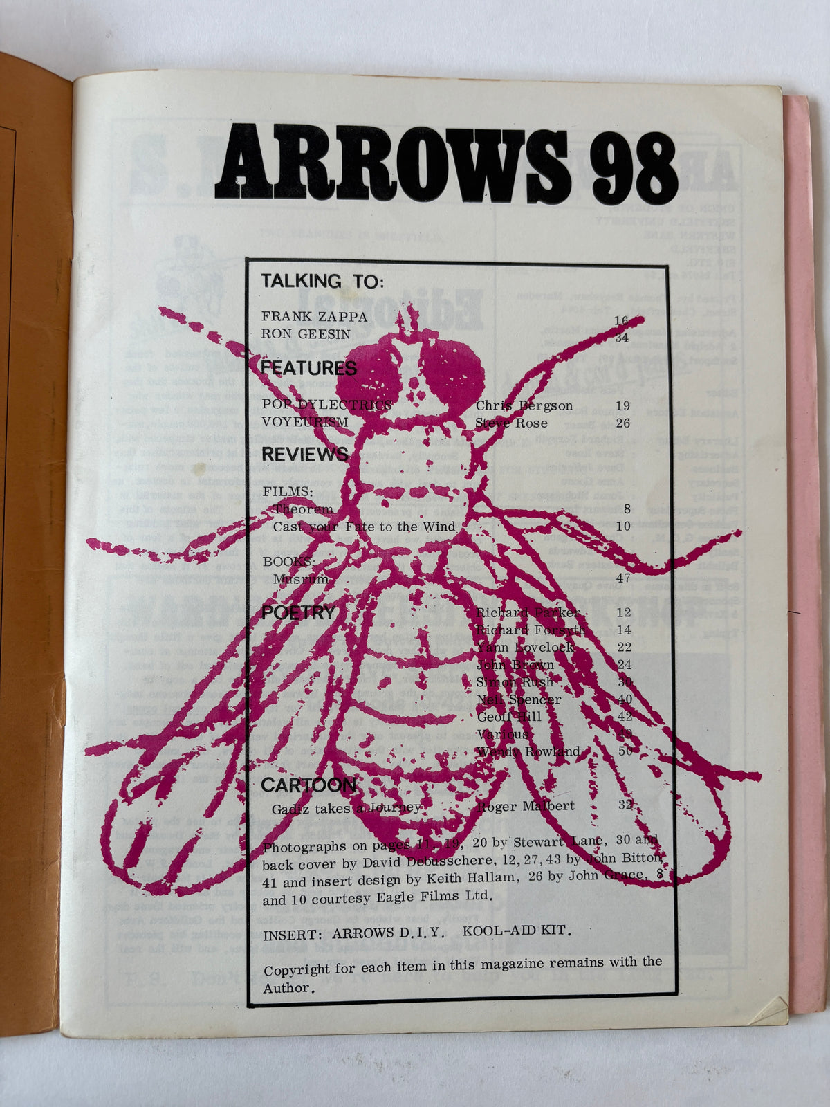 Arrows #26 / Sheffield University Zine / Feat. Frank Zappa / 1969