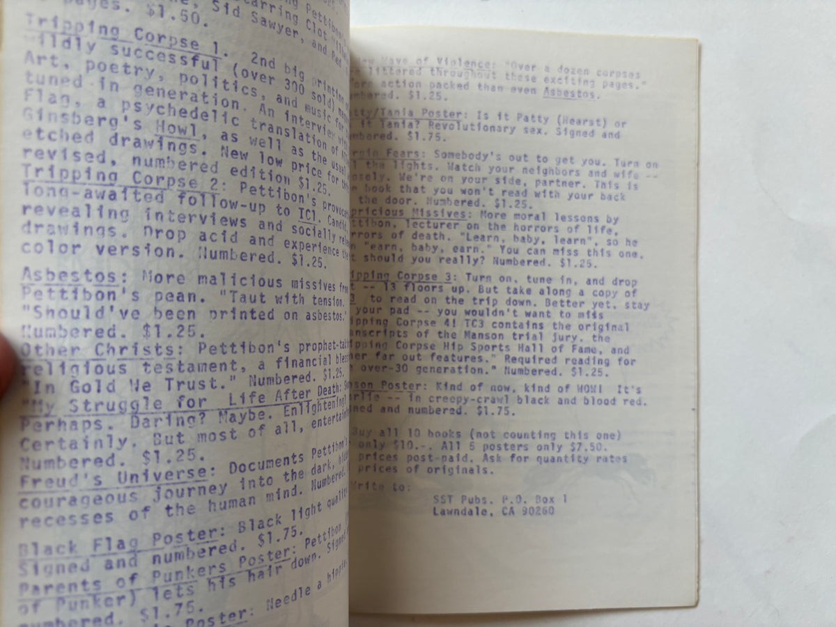 Capricious Missives / Raymond Pettibon / Numbered Limited Edition Zine #421 / 1983 /  SST