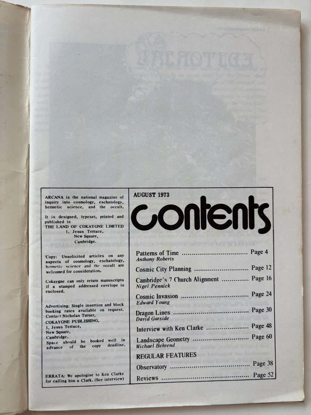 Arcana / Occult Zine / August 1983 / Cokaygne Books